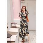 Short-sleeve Floral Print Maxi Dress