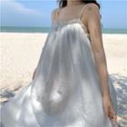 Plain A-line Sleeveless Dress White - One Size