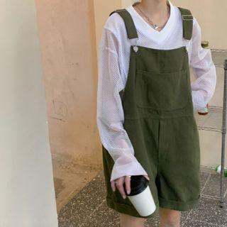Wide Leg Denim Dungarees Green - One Size