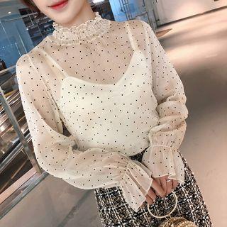 Dotted Mock-neck Chiffon Blouse