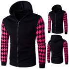 Diamond Pattern Sleeve Zip Hoodie