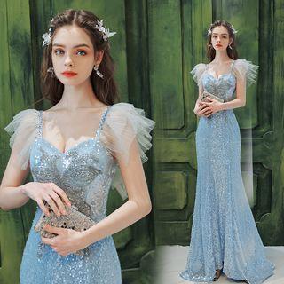 Cap-sleeve Sequin Wedding Gown