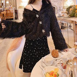 Set: Furry Jacket + Spaghetti Strap Dress