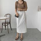 Slit-back Linen Blend Midi Skirt With Belt