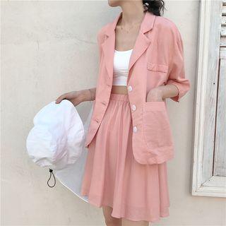 Buttoned Blazer / Mini A-line Skirt