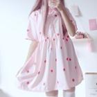 Strawberry Print Short-sleeve Collared Dress
