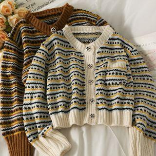 Striped Crew-neck Cardigan