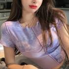 Short-sleeve Lettuce Edge Tie-dyed Panel Top