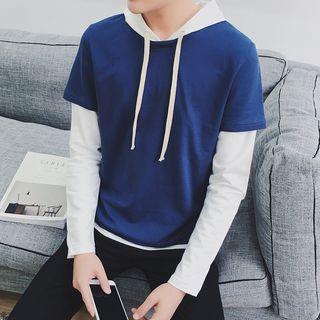 Mock Two-piece Hooded Sweatshirt