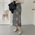 Deep-slit Maxi Leopard Skirt