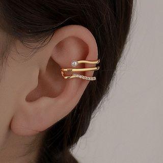 Faux Pearl Rhinestone Layered Alloy Cuff Earring Single - Gold - One Size