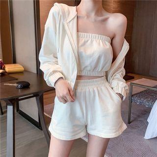 Plain Hooded Jacket / Tube Top / Shorts