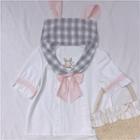 Short-sleeve Rabbit Embroidery Blouse White - One Size