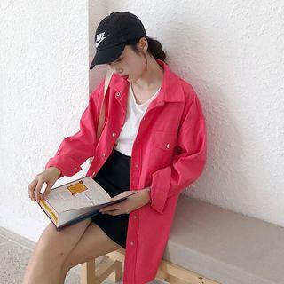 Plain Long-sleeve Loose-fit Denim Shirt