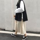 Plain Blouse / Slit Vest / A-line Midi Skirt