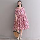 Set: Flower Print Short-sleeve A-line Dress + Slipdress