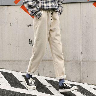 Corduroy Straight-fit Pants Almond - One Size