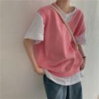Oversize V-neck Knit Vest Pink - One Size
