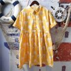 Short-sleeve Bear Print Shirtdress Yellow - One Size