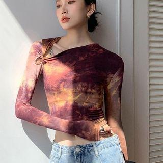 Tie-dyed One-shoulder Long-sleeve Top
