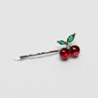 Rhinestone Cherry Hair Pin Cherry - Red & Silver - One Size