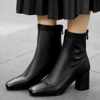 Genuine Leather Chunky Heel Short Boots