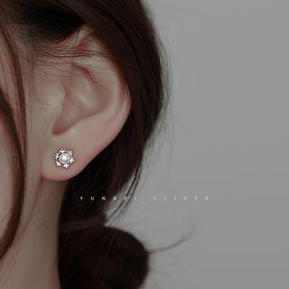 Snowflake Faux Pearl Sterling Silver Earring