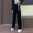 Lace Trim High Waist Wide Leg Dress Pants