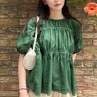 Plain Short-sleeve Top Green - One Size