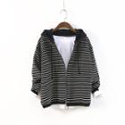 Elbow Patch Striped Zip Hoodie