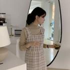 Slit-back H-line Plaid Pinafore Dress