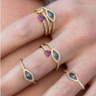 Moon & Heart Layered Rhinestone Ring