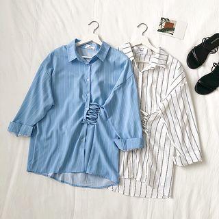 Asymmetric Lace-up Long-sleeve Button-down Shirt