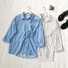 Asymmetric Lace-up Long-sleeve Button-down Shirt