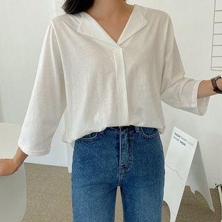 Plus Size Open-placket Boxy T-shirt