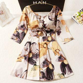 Short-sleeve Floral Print Twisted Swimdress