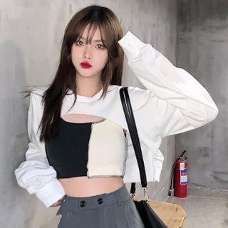 Cropped Sweatshirt /spaghetti Strap Paneled Top