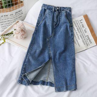 High Waist Split Denim Skirt