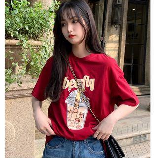Wide Short-sleeve T Shirt Top Blue - Xxxs