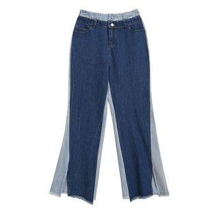 Two-tone Boot-cut Jeans Blue - One Size