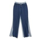 Two-tone Boot-cut Jeans Blue - One Size