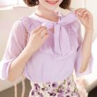 Tie-neck Bell-sleeve Frilled Blouse