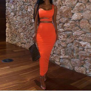 Set: Asymmetrical Cropped Camisole Top + Maxi Pencil Skirt