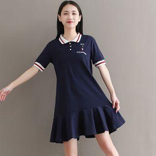 Ruffle Hem Short Sleeve Polo Shirt Dress