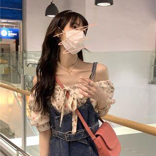 Denim Jumper Shorts / Short-sleeve Blouse
