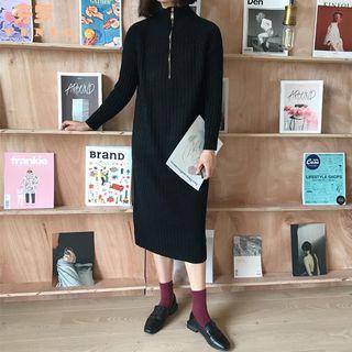 Half-zip Long-sleeve Midi Knit Dress