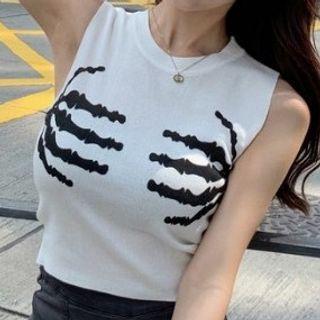 Skeleton Print Sleeveless Cropped Top