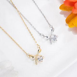 Bow Heart Rhinestone Pendant Alloy Necklace