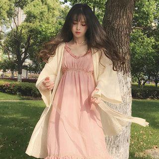 3/4-sleeve Plain Long Cardigan