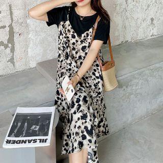 Mock Two-piece Print Midi A-line Dress